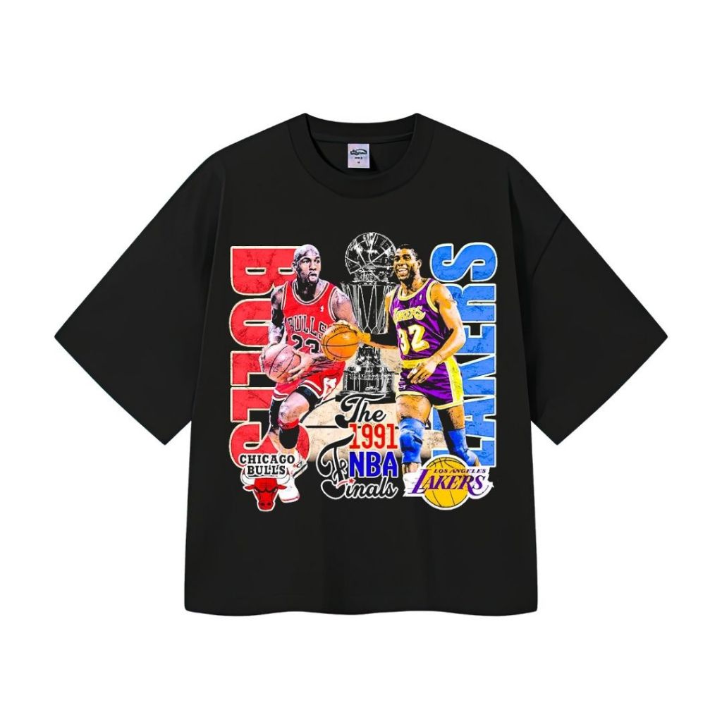 Kaos Oversize Bulls VS Lakers | Black | White | Hitam | Putih | Kaos Oversize | Vintage | Atasan