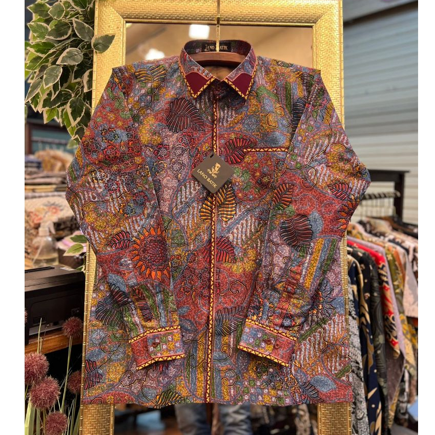 Lano Batik Semi Jas - Kemeja Batik Smock Semi Jas - Bunga Matahari - Baju Batik Pria - Kemeja Batik 