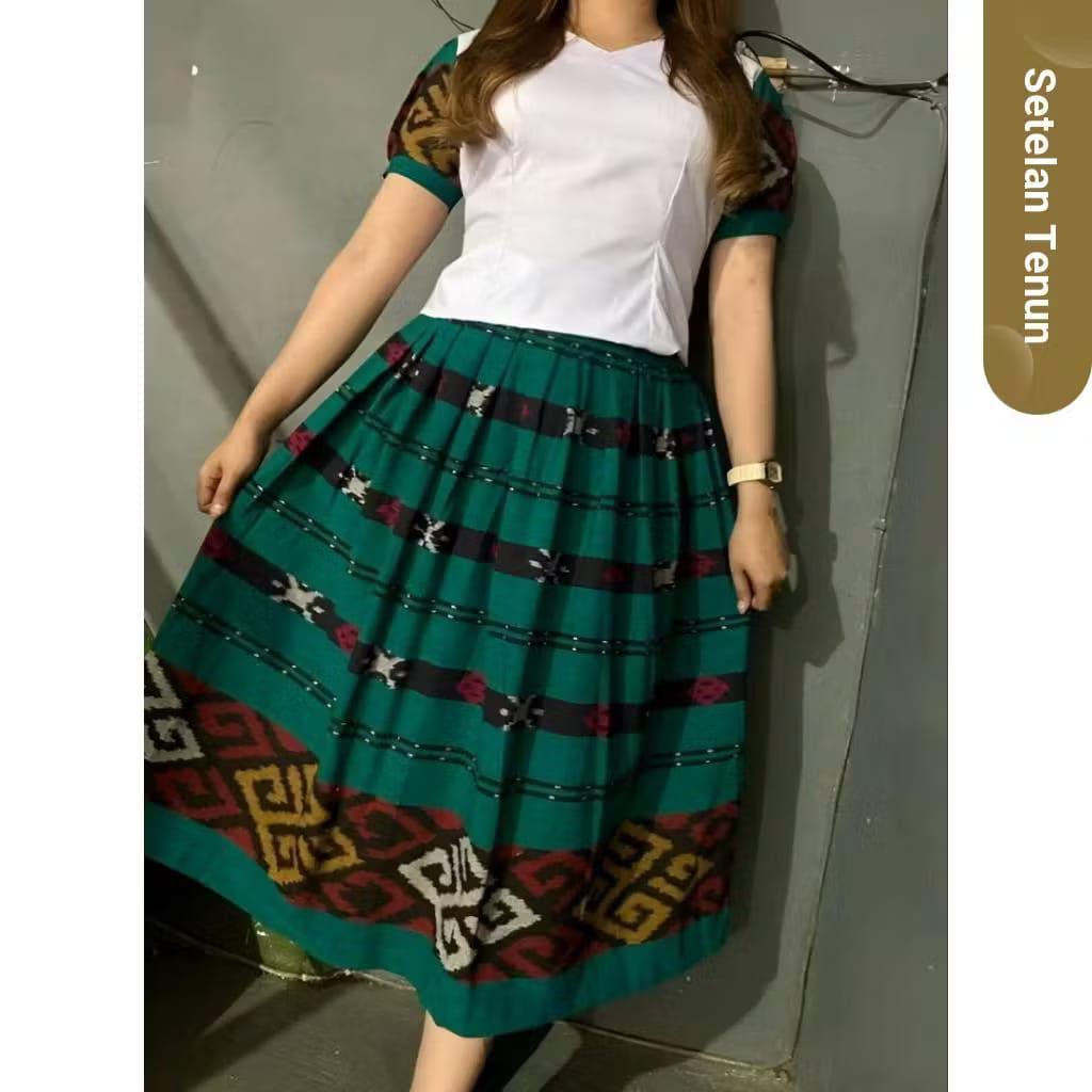 BAJU TENUN WANITA, SETELAN TENUN WANITA KAIN KATUN TOYOBO MIX ROK TENUN