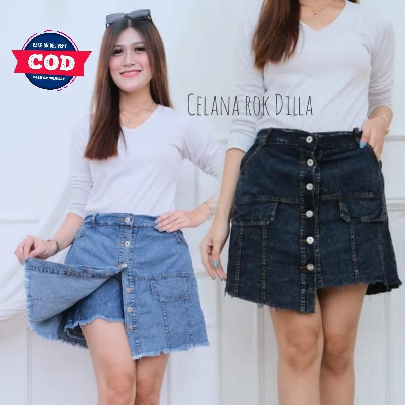 Celana Rok Jeans Mela Skort Jumbo – Celana Dalam Rok Denim Wanita Model Kancing Trendy