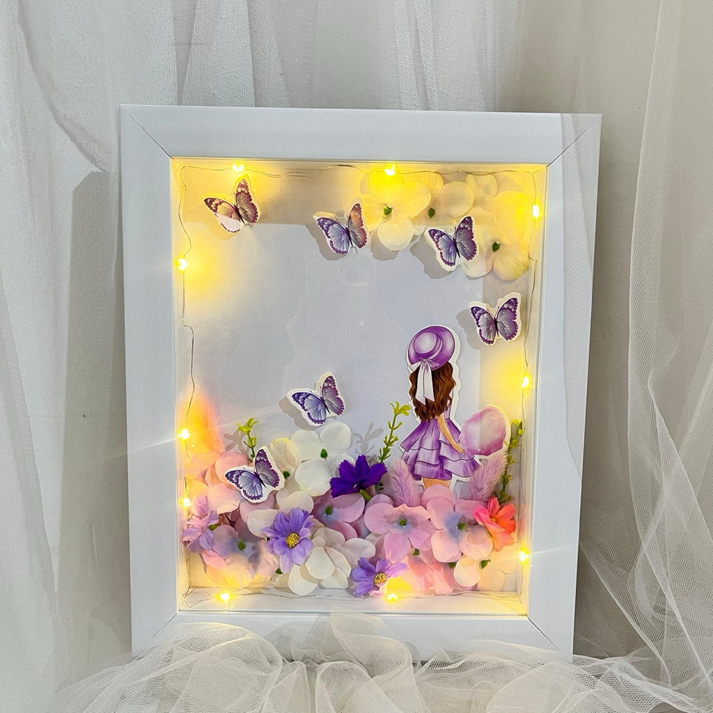 Frame Arrangement Flower Karakter Printed 3D Bunga Artificial Lampu LED #1