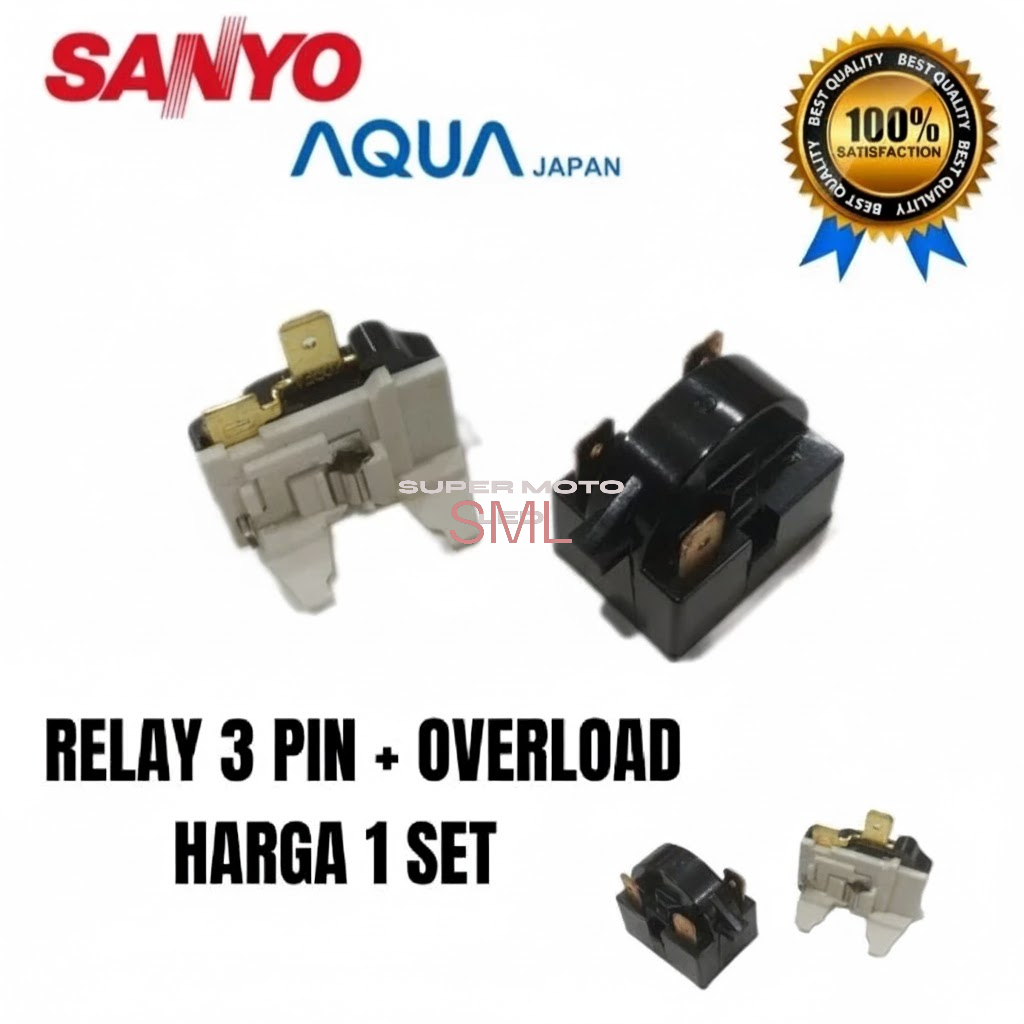 RELAY PTC 3 PIN + OVERLOAD FREEZER 6 RAK  RELAY PTC FREEZER SANYO AQUA TOP QUALITY