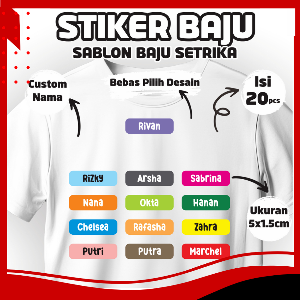 CUSTOM NAMA LABEL KAOS ANAK SERAGAM SEKOLAH/PESANTREN STIKER SABLON SETRIKA | sablon setrika custom