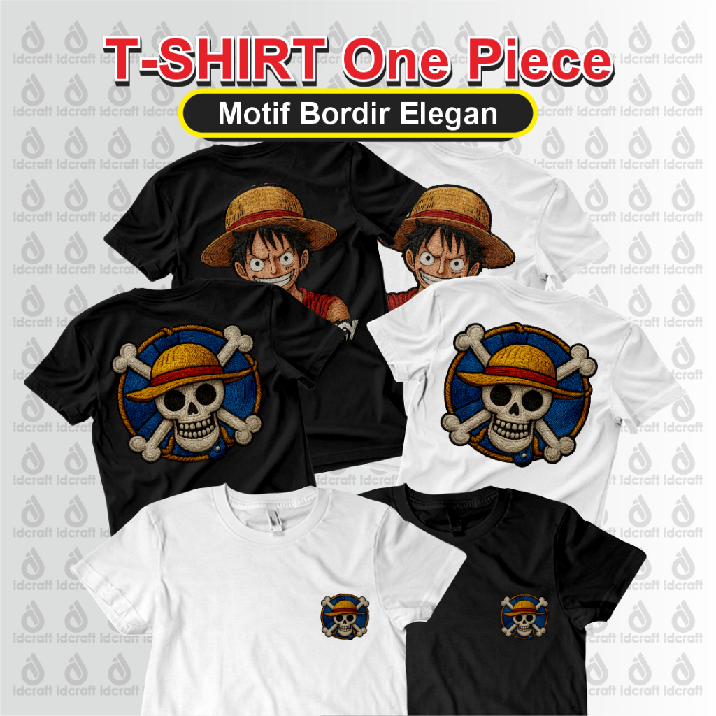 Kaos Unisex Luffy Motif Bordir Bahan Katun Berkwalitas | Kaos OnePiece Monkey D'luffy Bordir