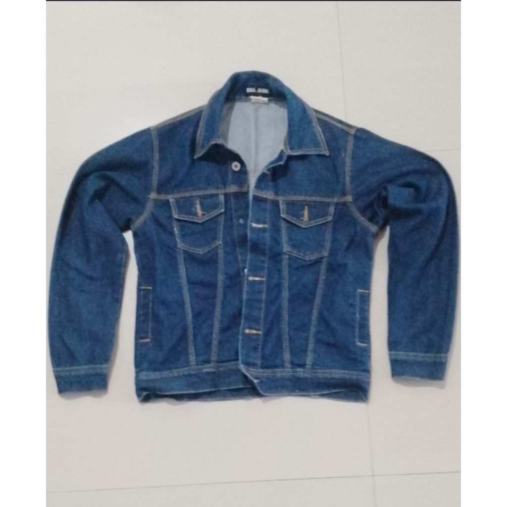 Jaket Denim Pria/Wanita BULL JEANS LE DENUS Biru Navy / Dongker - Ukuran M/L (BARANG BEKAS)