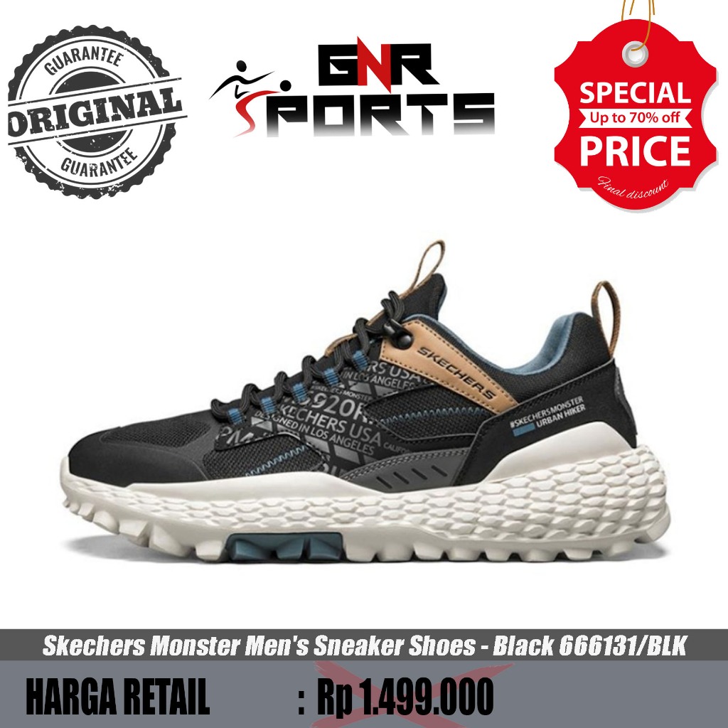 Sepatu Skechers Monster Men's Sneaker Shoes - Black 666131/BLK Original 100%