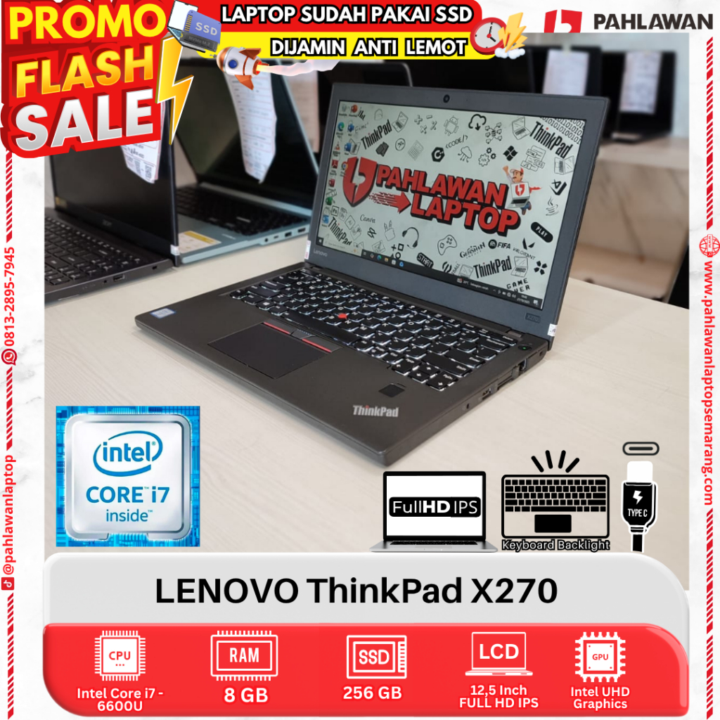 LAPTOP LENOVO ThinkPad X270 CORE I7 GEN 6 RAM 8GB SSD 256GB