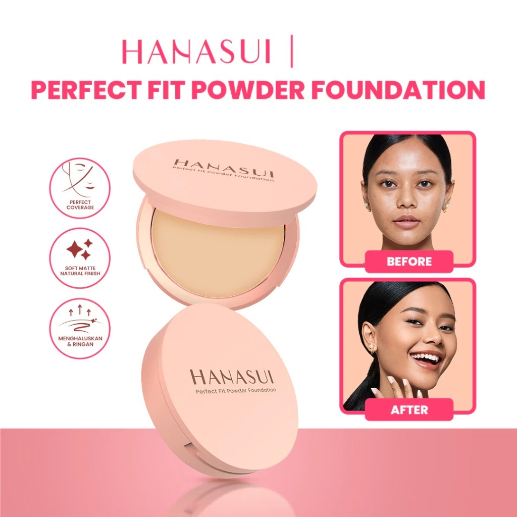 (POWDER FOUNDATION) HANASUI Perfect Fit Powder Foundation 12g - (Hanasui Bedak Tabur Bedak Padat Nat