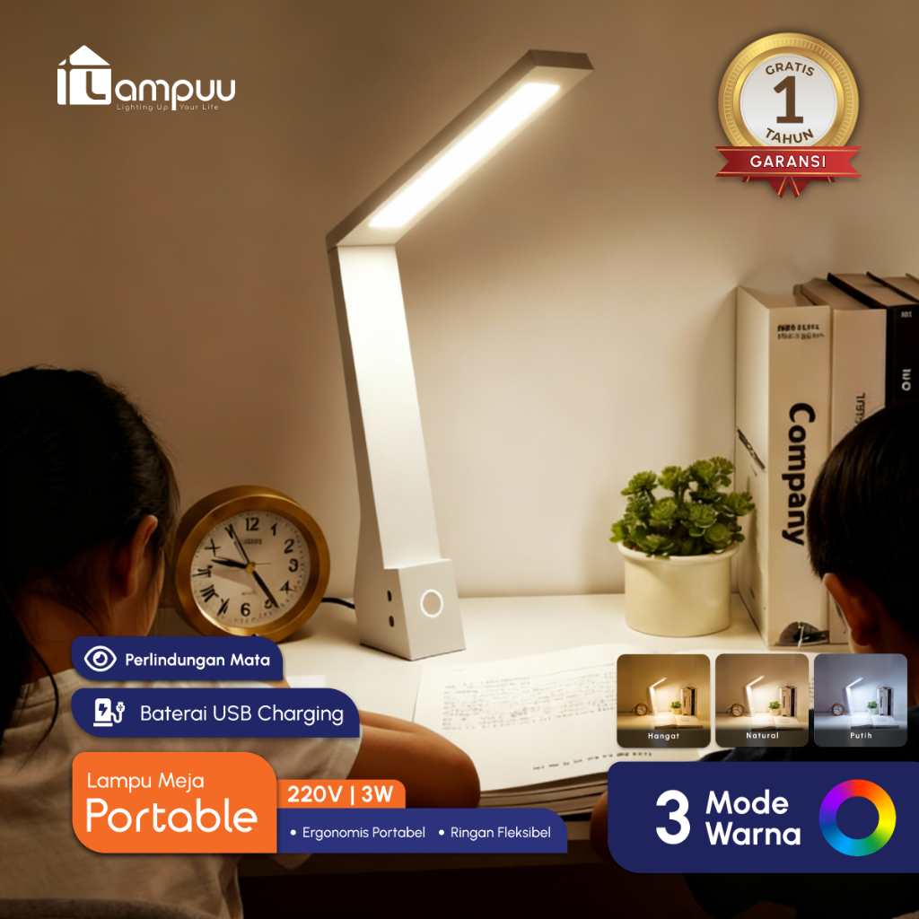 Lampu Belajar Portable Charger Aesthetic 3 Warna Lampu LED Lampu Belajar Anak