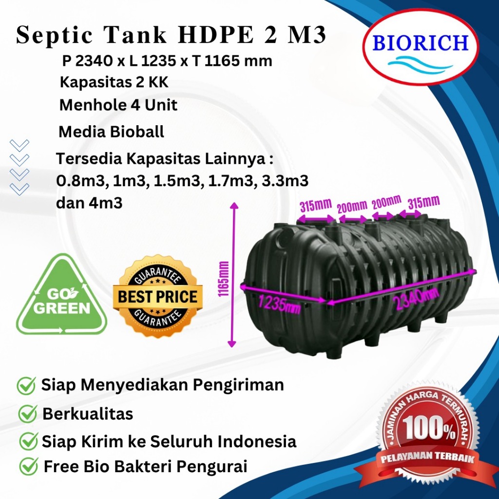Septic Tank HDPE - Bio Septic Tank Plastik - Septic Tank PE  - Septic Tank Komunal 2000 Liter