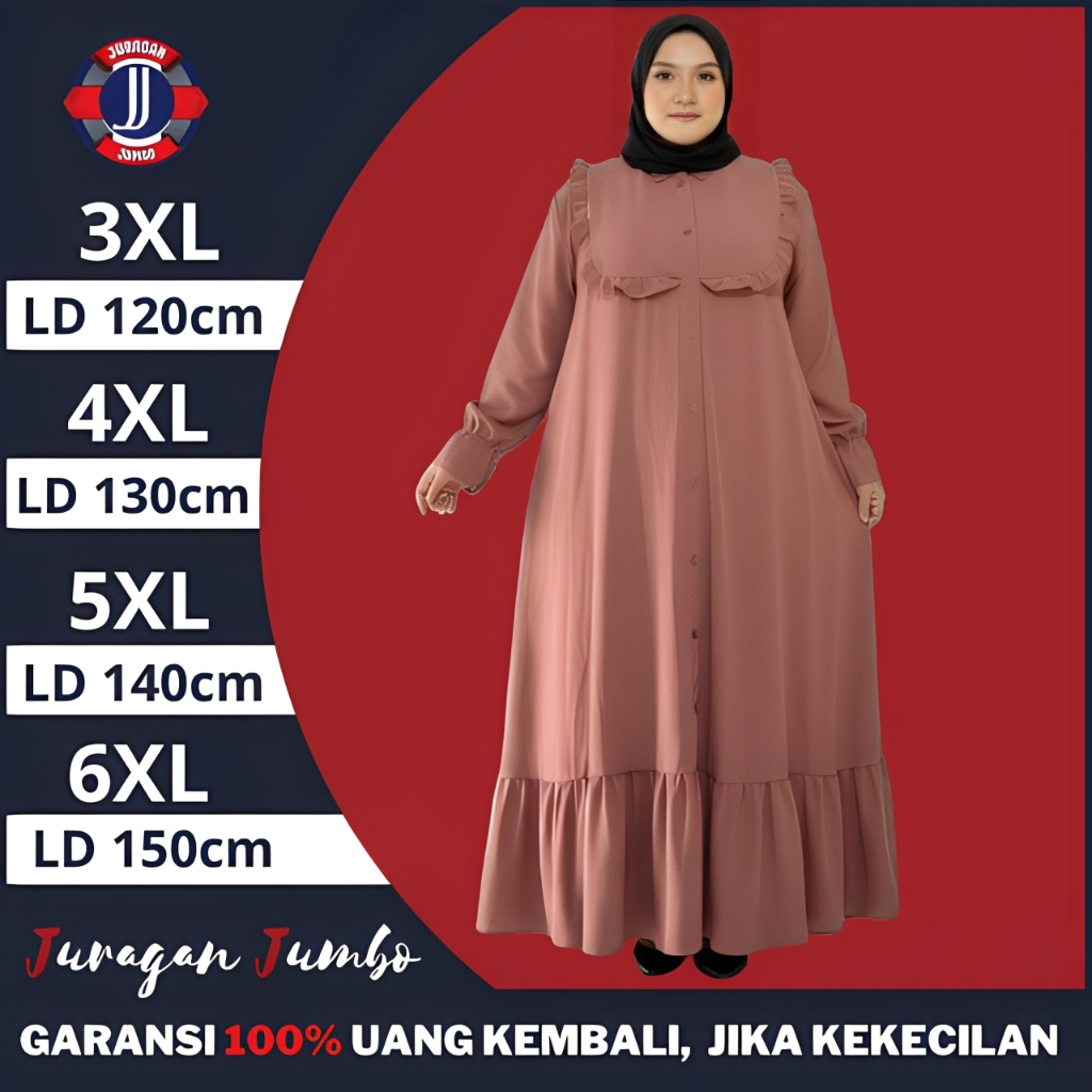 Gamis Jumbo LD 120 130 140 150 Polos Premium Mewah Crinkle Premium Lebaran Syari Terbaru