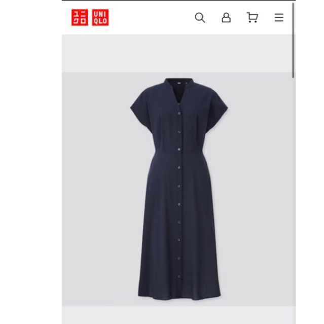 Uniqlo Gaun Dress Flare Rayon Navy