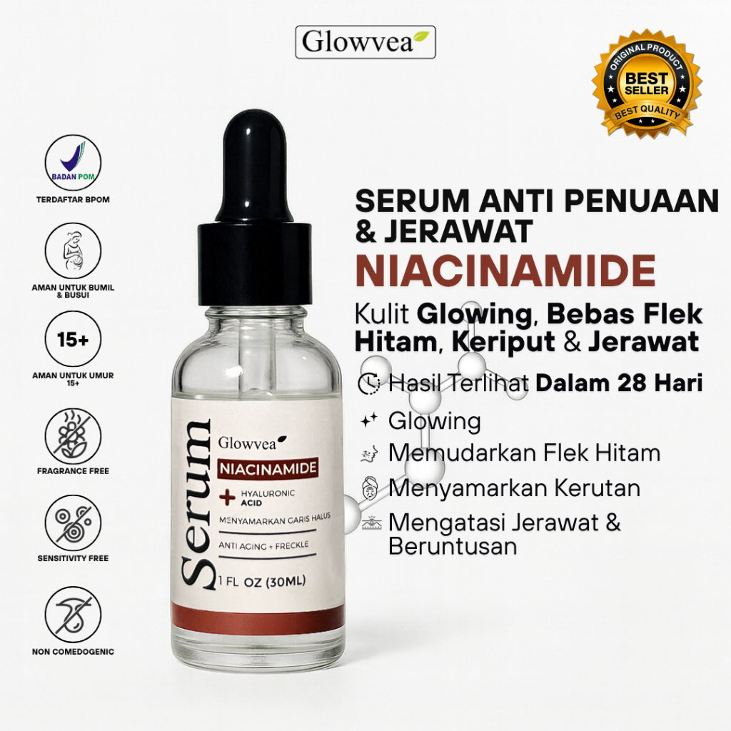 Glowvea Serum Wajah Glowing 30ml Untuk Perawatan Kerutan, Jerawat, Flek Hitam, Kulit Kering Aging Me
