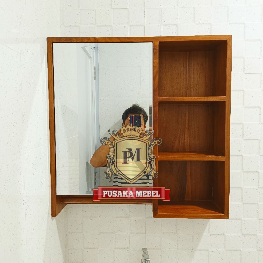 cermin rak gantung wastafel kayu model minimalis, kaca cermin wastafel model rak gantung