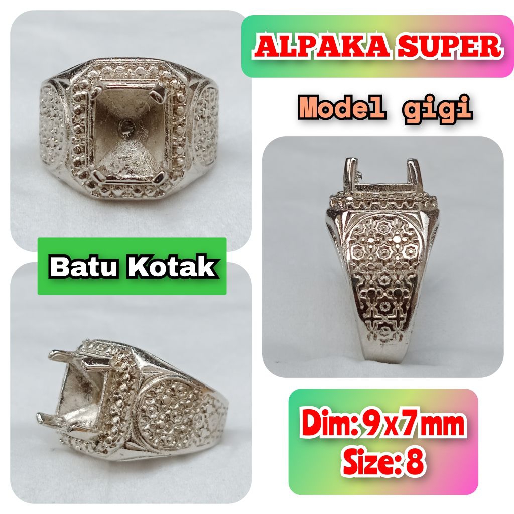 emban batu akik dan permata alpaka super tanam ukir model kotak.15