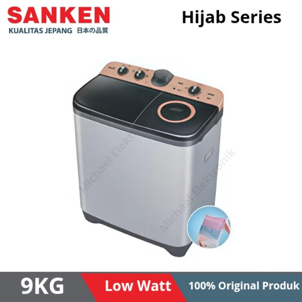 Sanken Mesin cuci 2 tabung Sanken 9 kg TW-9777GLD Hijab Series Double Body