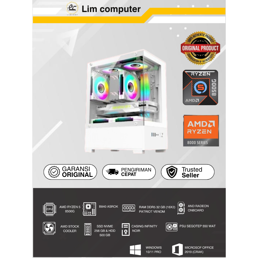RAKITAN PC GAMING RYZEN 5 8500G/32 GB/256 GB NVME & 500 GB HDD