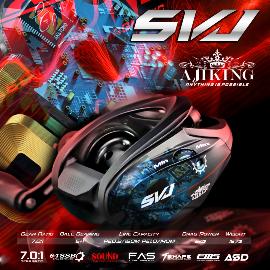[ZING Sound] Ajiking DC -SVJ Baitcasting Reel Drag 5kg 6+1BB High Speed Baitcasting Fishing Reel