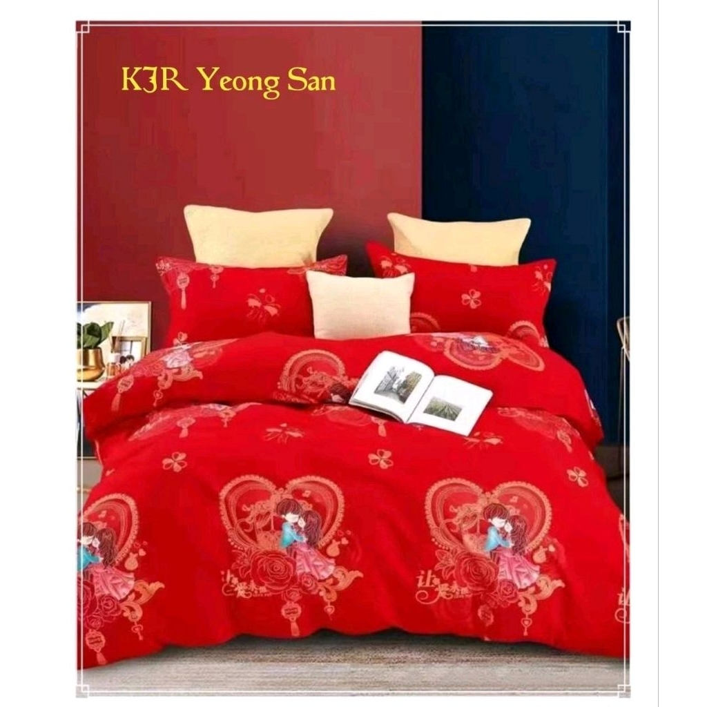 SPREI-SET Motif Wedding Merah Bahan katun Jepang Premium