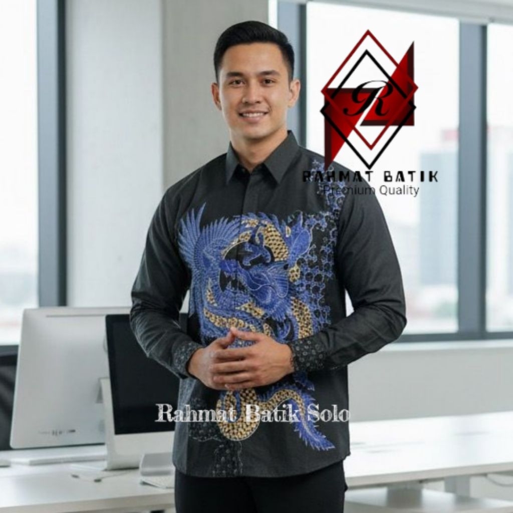 Naga Biru Nagaraja Kemeja Batik Pria Premium Slimfit Full Furing