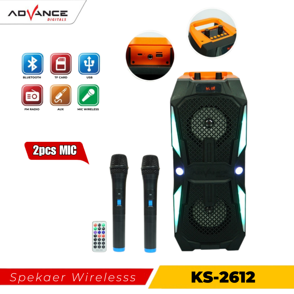 2mic Advance Speaker Bluetooth Karaoke +2xMic Wireless  2612
