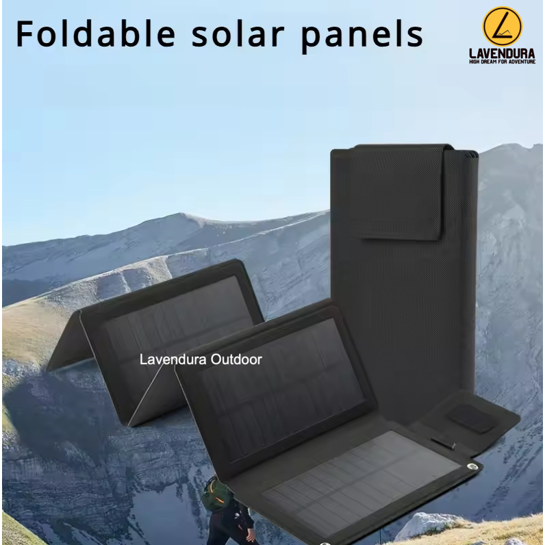Panel Surya Lipat Solar Panel Portable with USB Type C 12W 5V Black Panel Surya Untuk Kegiatan Outdo