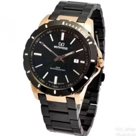 Mirage 8549 rosegold hitam jam tangan pria original