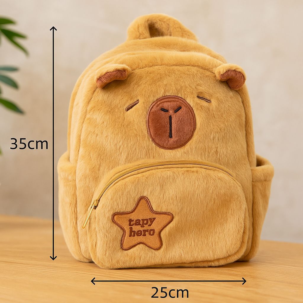 Tas Ransel Kapybara Lucu 3D Bulu Halus – Backpack Anak Remaja / Tas Sekolah / Tas Jalan 35x25cm