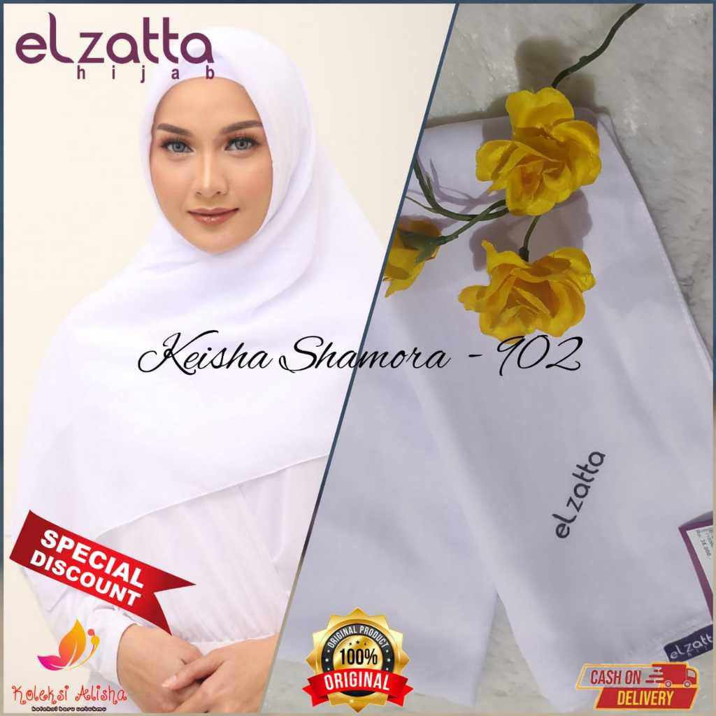 Putih 902 Keisha Shamora Elzatta Scarf Polos Basic Wanita Hijab Segi Empat Polycotton Original