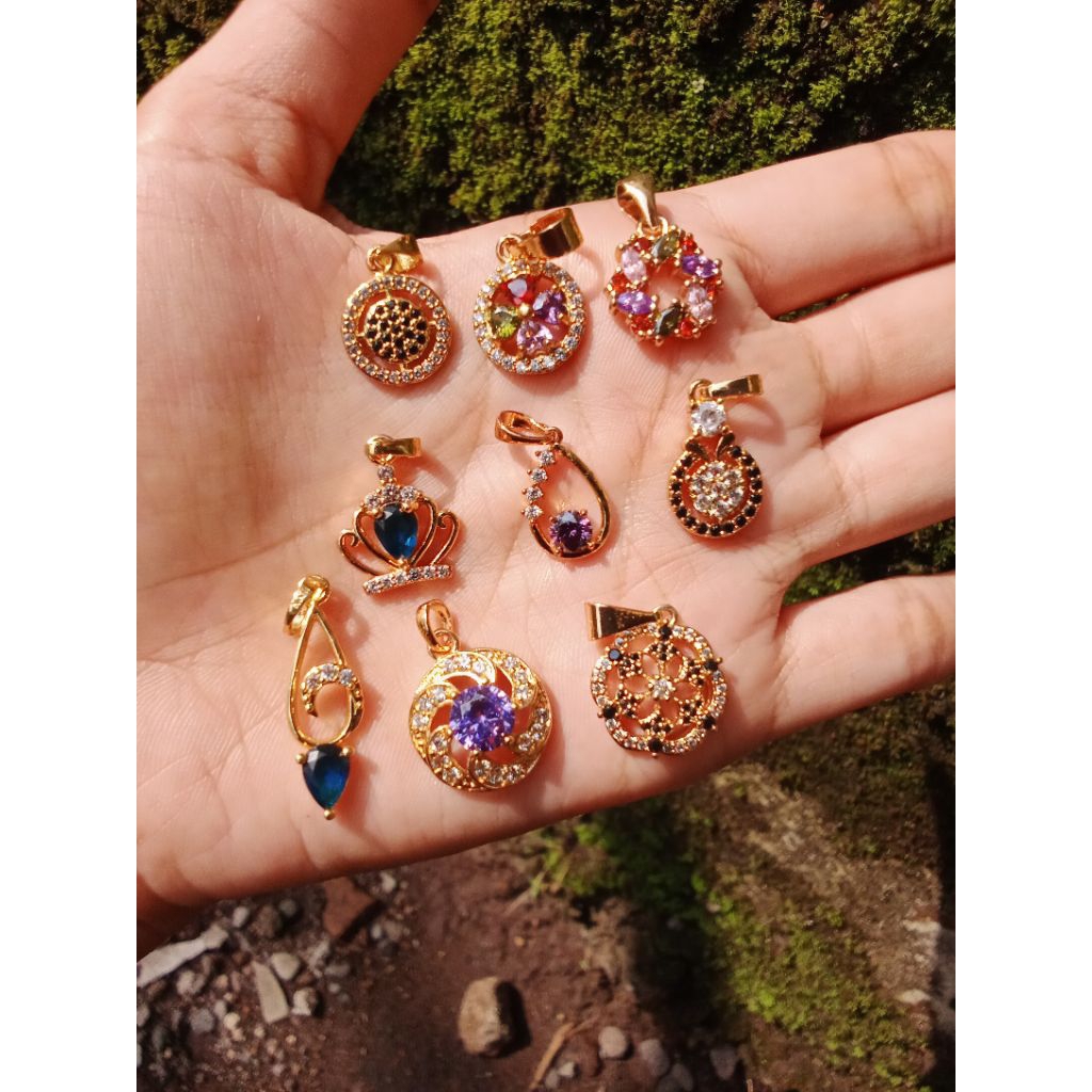 liontin lapis emas batu permata warna bestseller