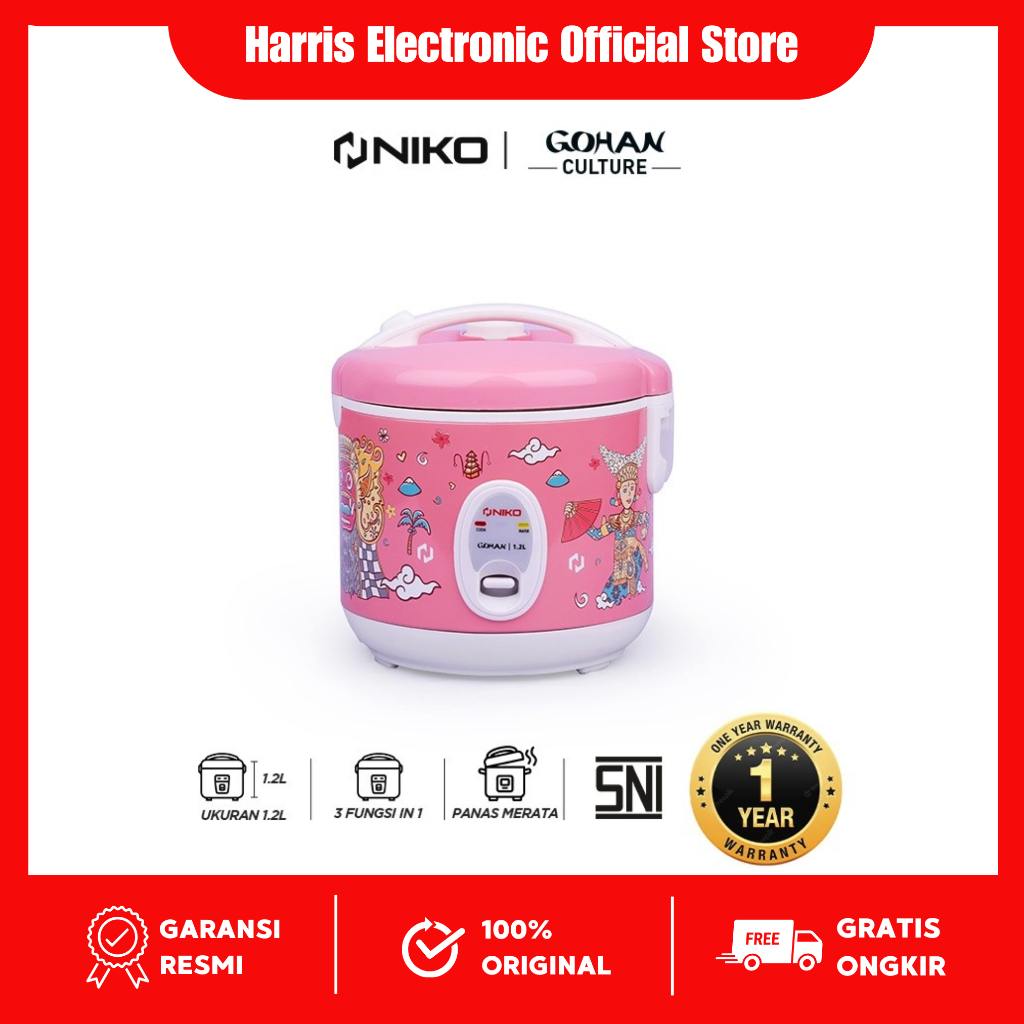 Niko Rice Cooker Gohan Culture / Magic Com 1.2 Liter 3 in 1 Bonus Gelas Ukur dan Sendok Nasi