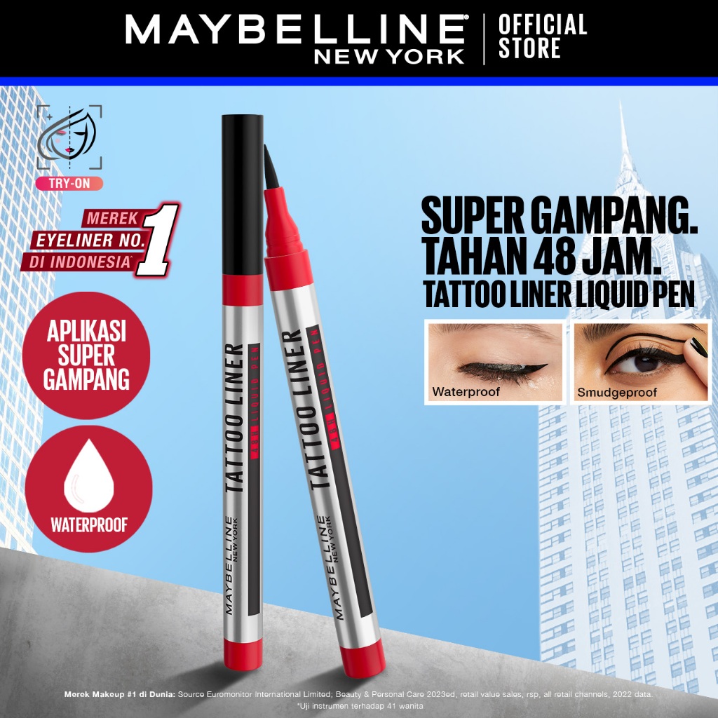MAYBELLINE OFFICIAL Tattoo Liner 48H Liquid Pen Eyeliner Waterproof Make up Line Tattoo High Impact 