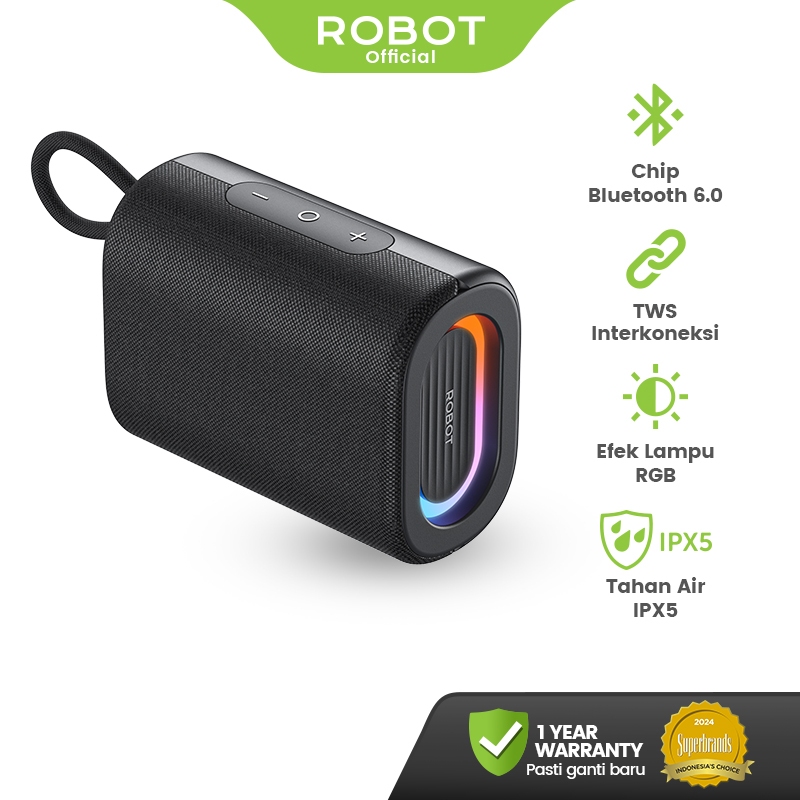 ROBOT RB190 Speaker Bluetooth 1200mAh 6.0 Portable Powerful Bass 5W Tahan Air IPX5 dengan Efek Lampu