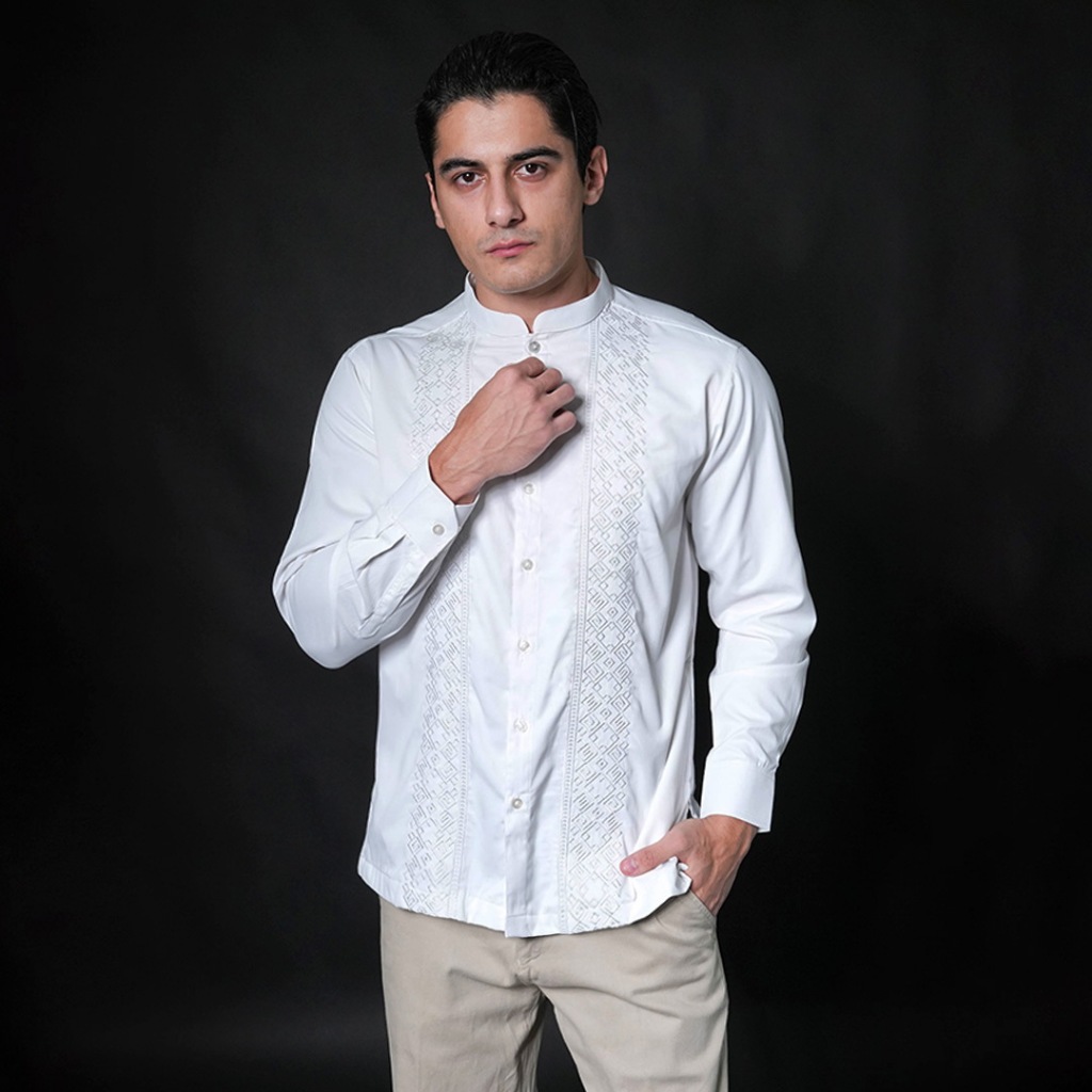 Casella Baju Koko Pria Lengan Panjang Exclusive Premium | Baju Koko Putih Lengan Panjang Ibrahim 971