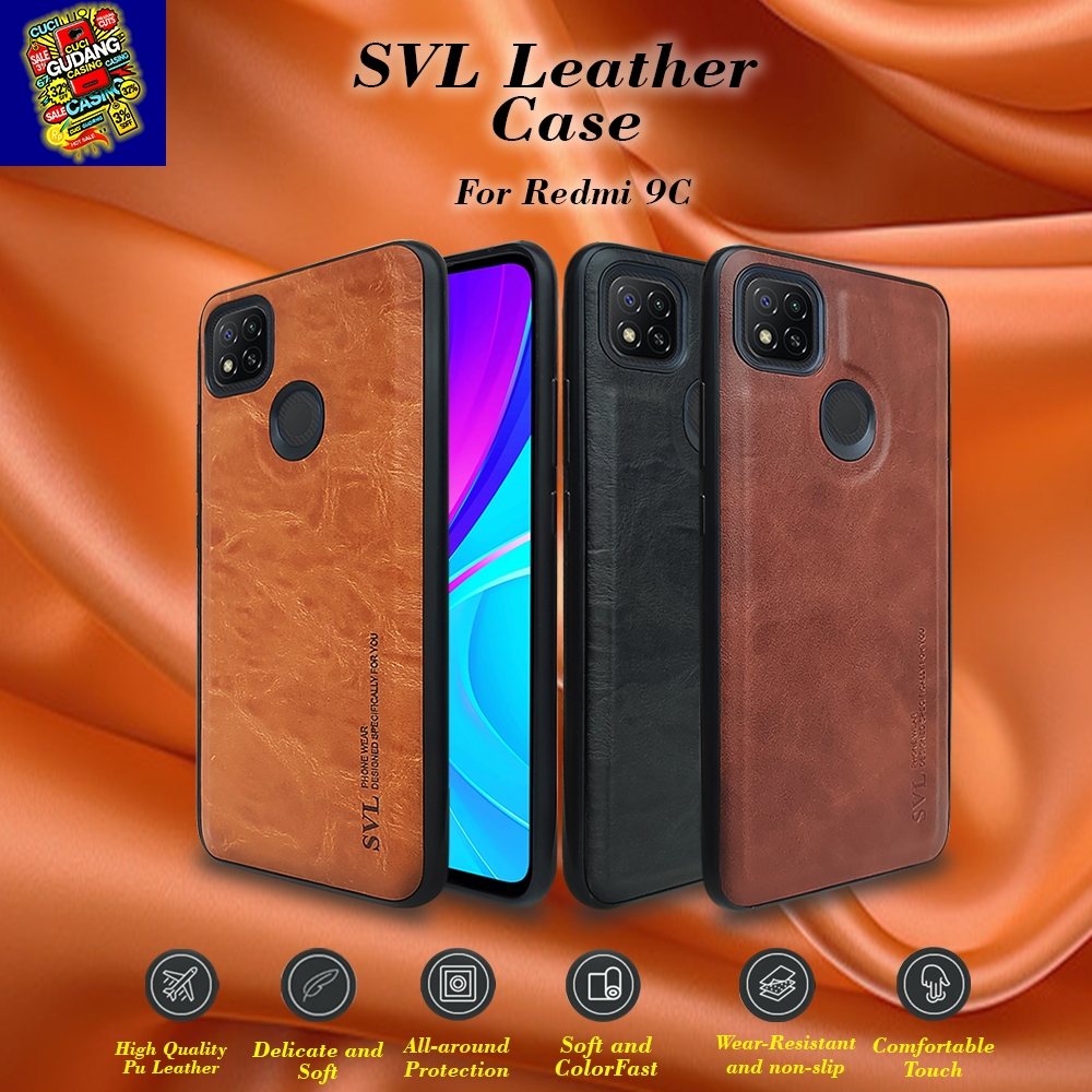 [ CUCI GUDANG ] Case Hp Xiaomi Redmi 9C / Redmi 10A Case SVL Leather Casing Slim Softcase Kulit