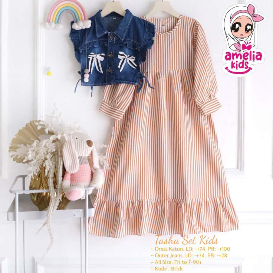 gamis set outer anak perempuan 7-9 tahun tasha dress ori amelia kids