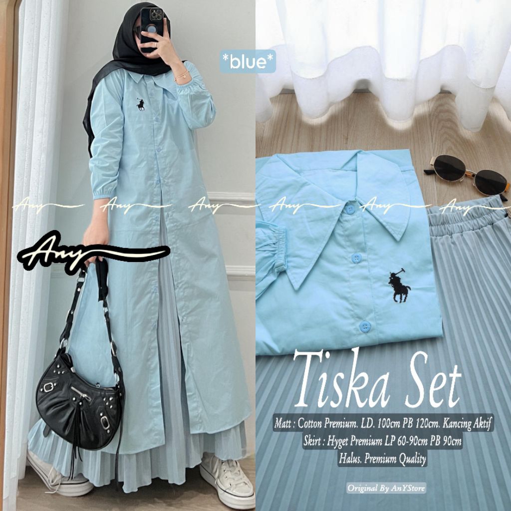Liana Tiska Afza Nifa Ikta Set Setelan tunik dan rok panjang plisket hyget premium long tunik Cotton