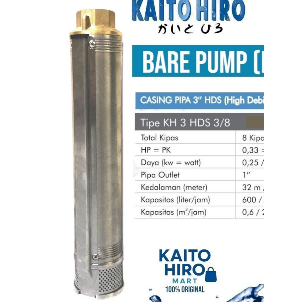 Bare Pump KAITO HIRO 3 inch 0,33 HP HDS - Kipas Pompa Satelit KTH Tipe KH3HDS3/8