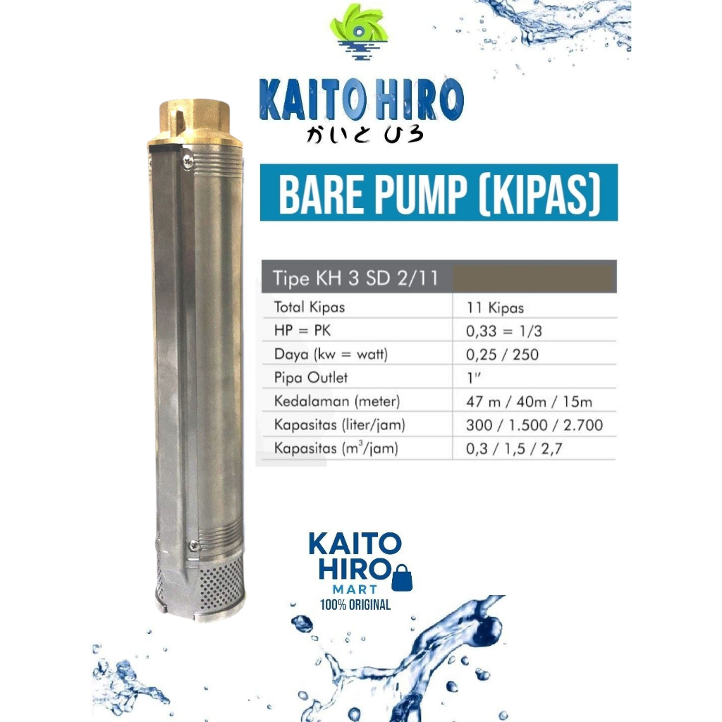 Kipas Pompa Satelit 3 inch KAITO HIRO 0,33 HP Sparepart Submersible