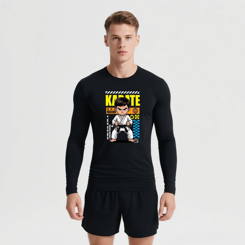 Madaha Kaos Baju Lengan Panjang Dry fit Jersey Olahraga Karate Shotokan Ryu