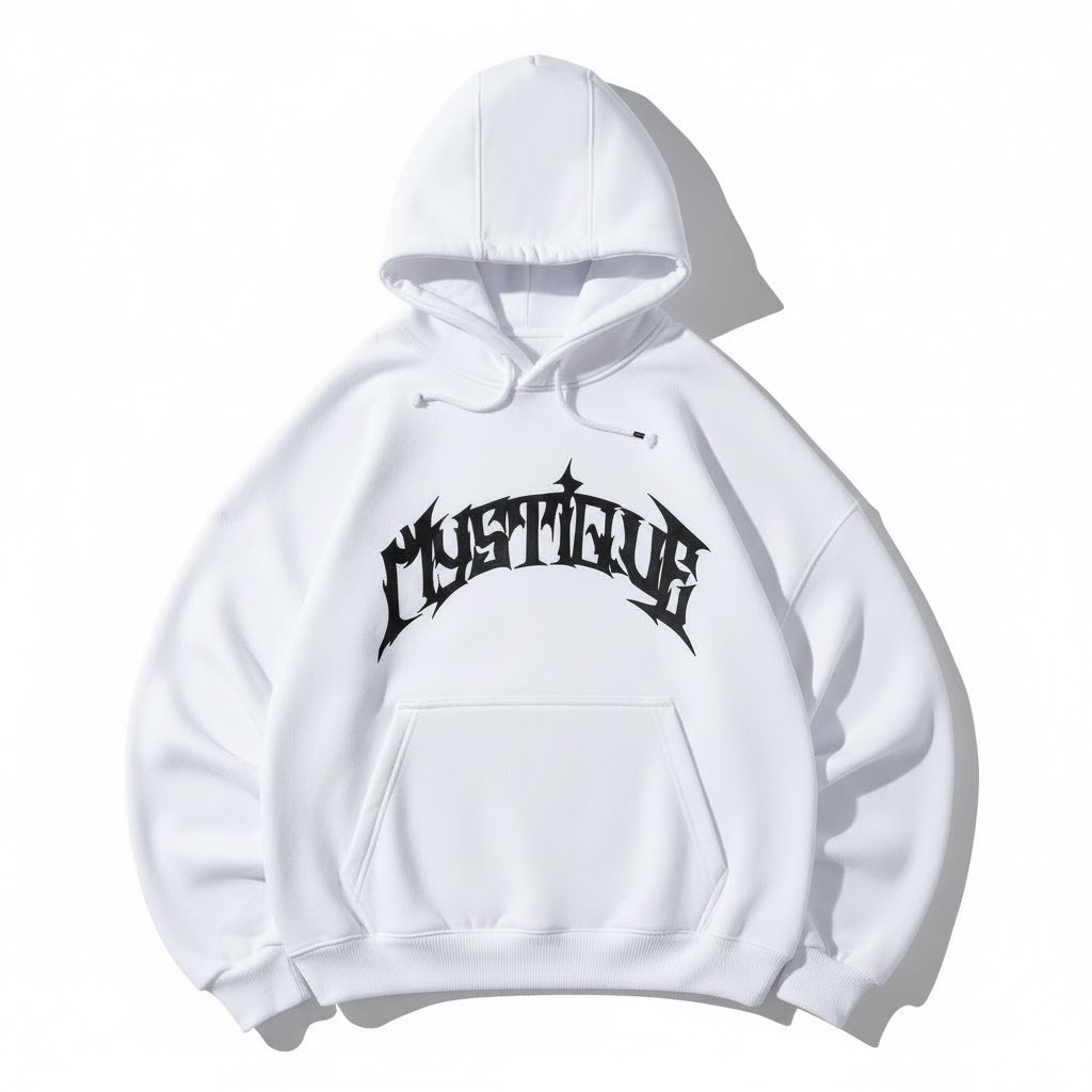 Hoodie Oversize Mysterious Gothic Streetwear Sweater Putih Pria Wanita Fleece Tebal Premium