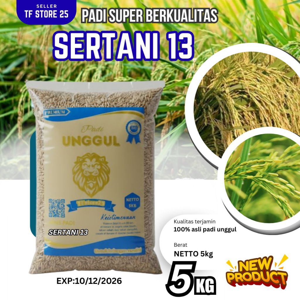 Benih padi sertani 13 bibit super unggul berkualitas 100% ORI 5 kg