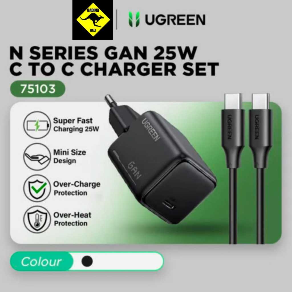 Ugreen Charger N GaN Series with cable Type C to Type C Cable 25W - Super Fast Charging -75103 Black
