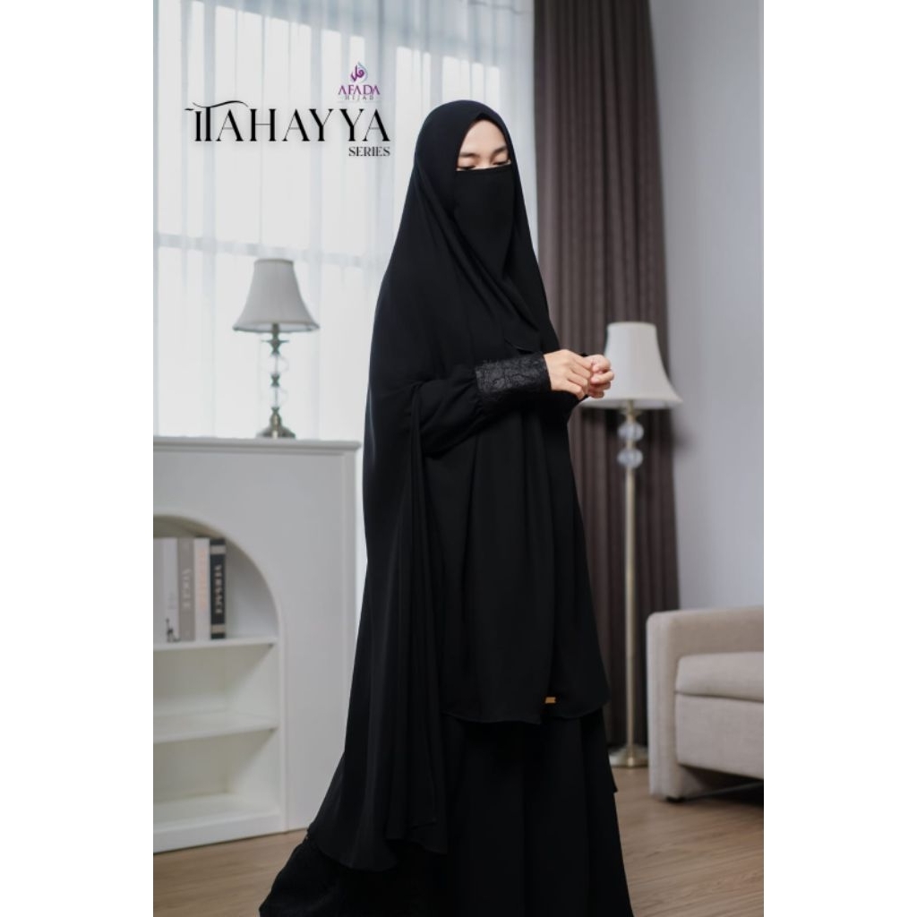 READY Tahayya Gamis Set Khimar Jilbab Instan Syari Cadar Bandana / Tali Jetblack Kasmir Afada Hijab