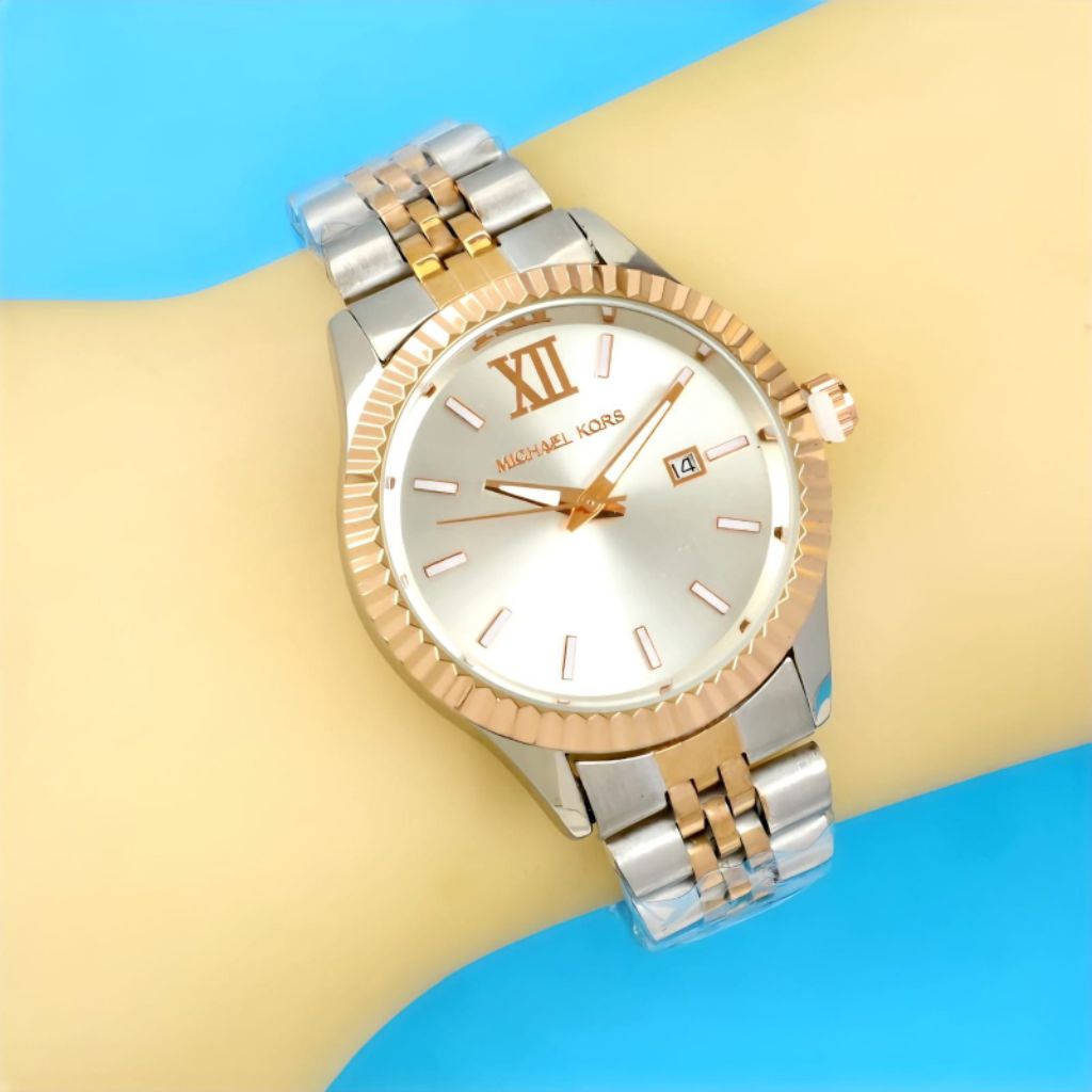 ( BISA COD ) ✅ Jam Tangan Wanita/Cewek MK KROS Rantai Tanggal Aktif || Diameter 3.2cm || FREE +BOX J