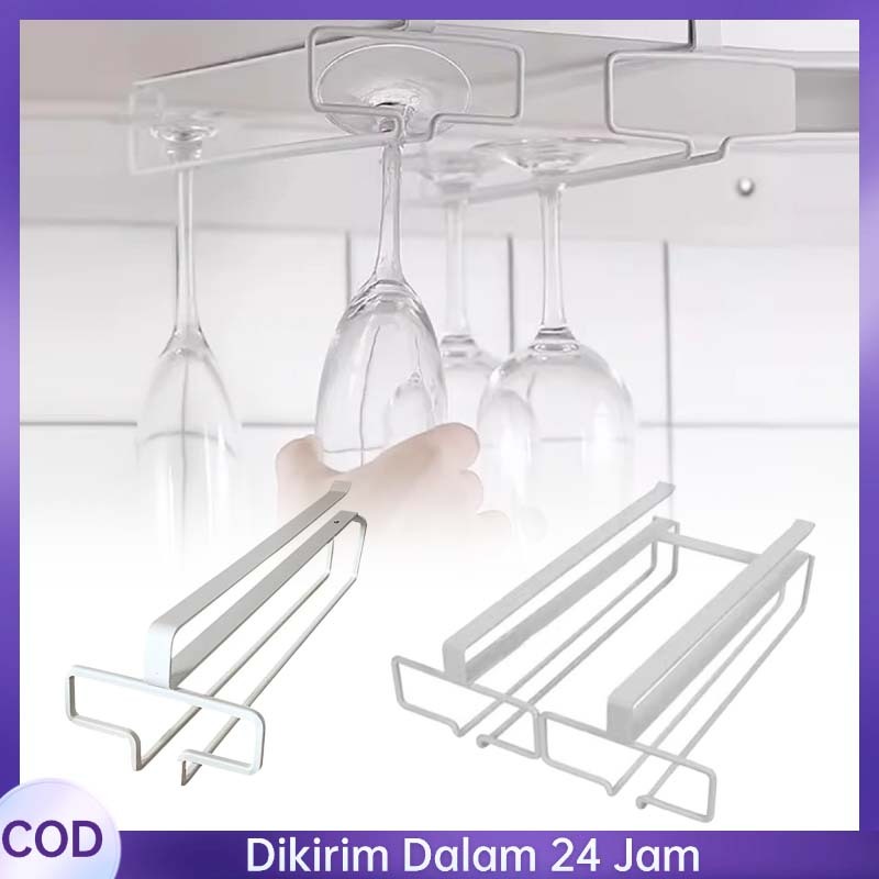 Rak Gelas Bar Gantung Stainless Anti Karat Gantungan Gelas Wine Rak Gelas Dinding 2 Baris Minimalis 