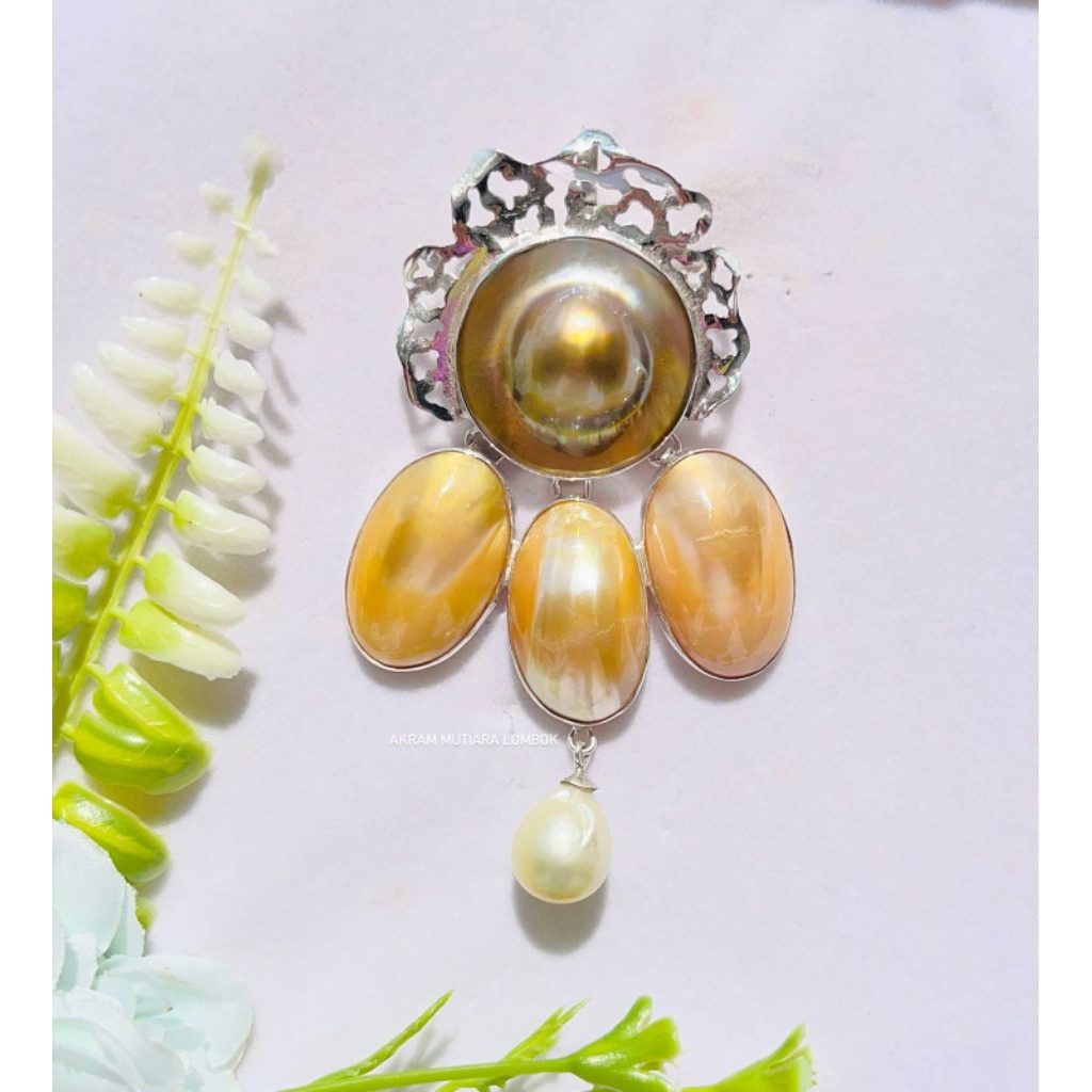 Bros perak kerang handmade mutiara air laut baroque