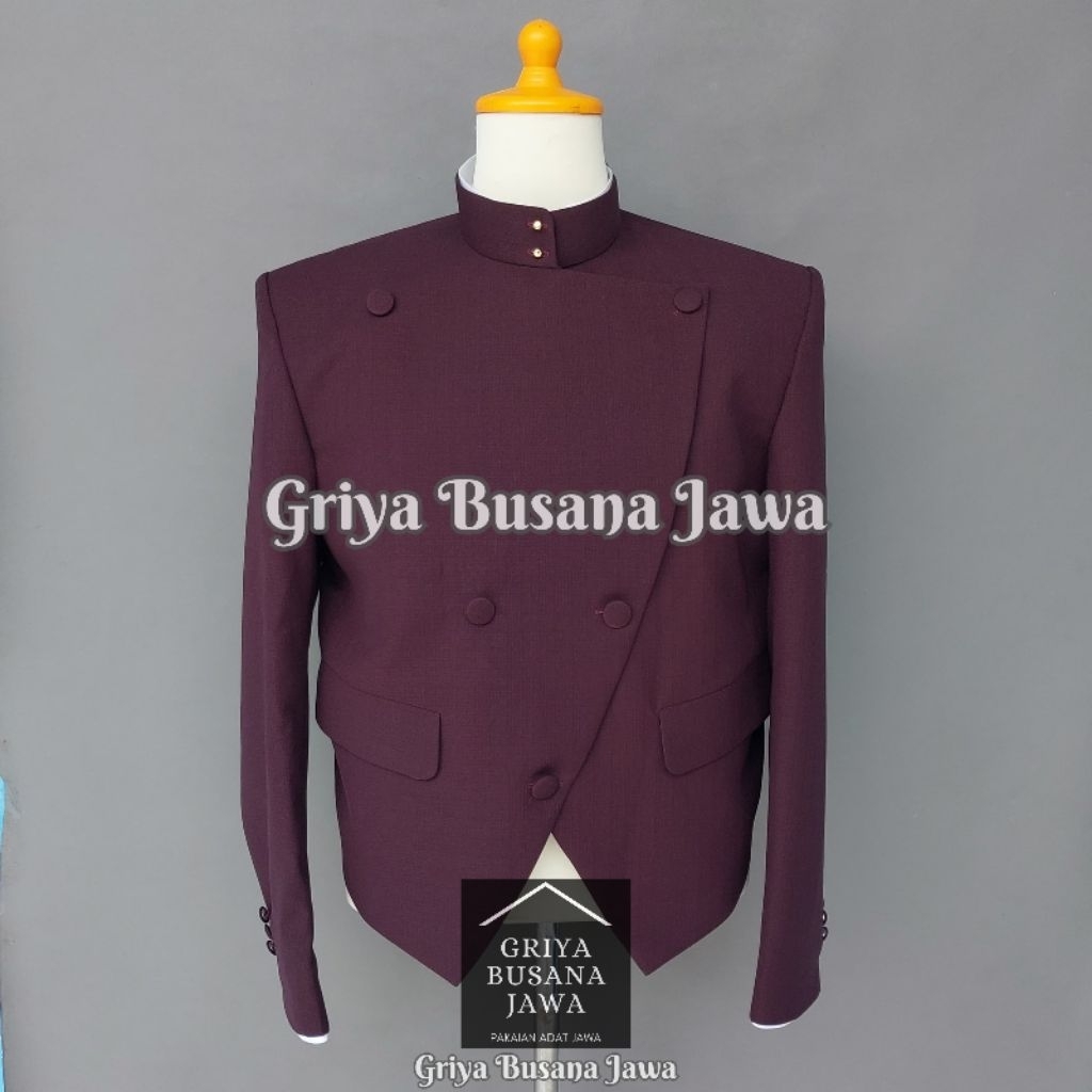 Beskap Solo Krowok Semi Wool Alusan Cokelat Mahogany