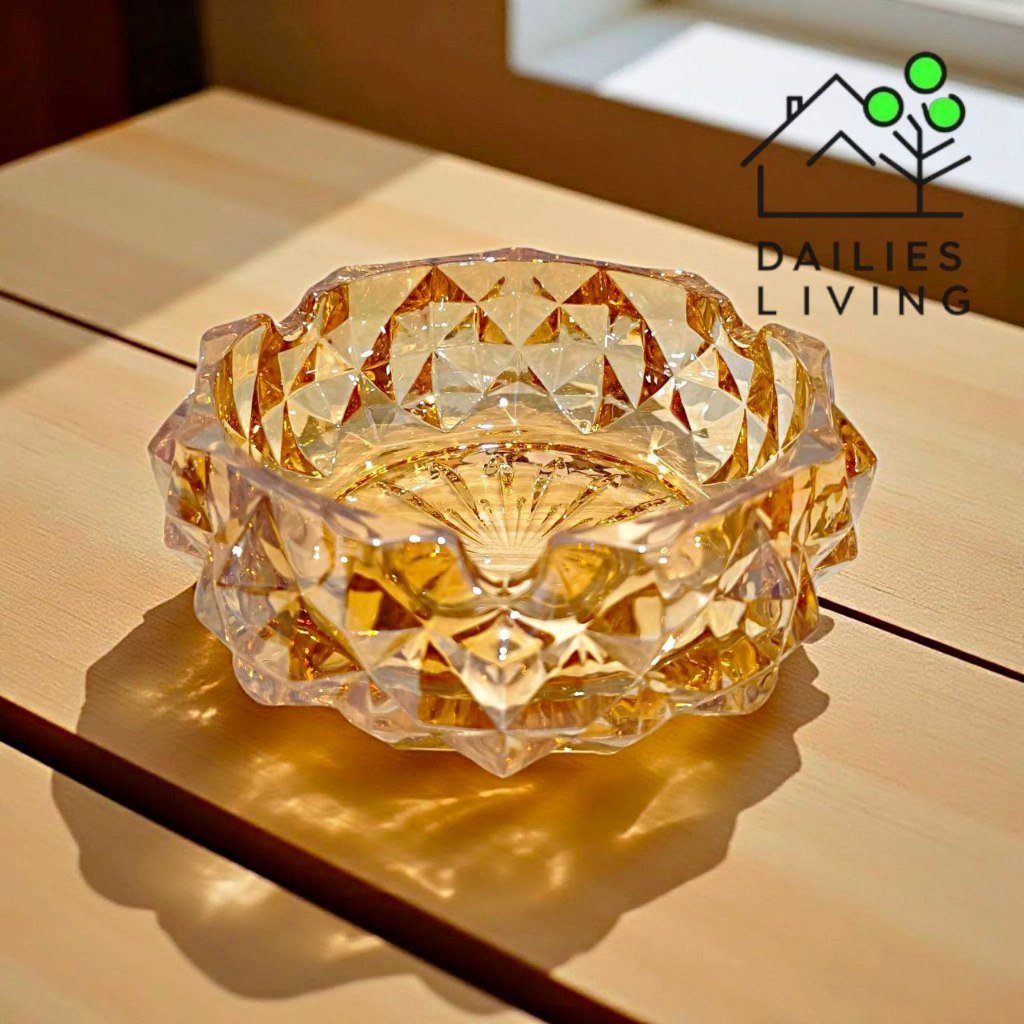 [DAILIES] ARA | Asbak Kaca Kristal Motif Berlian Premium Gold | Asbak Kaca Tebal Mewah Aesthetic