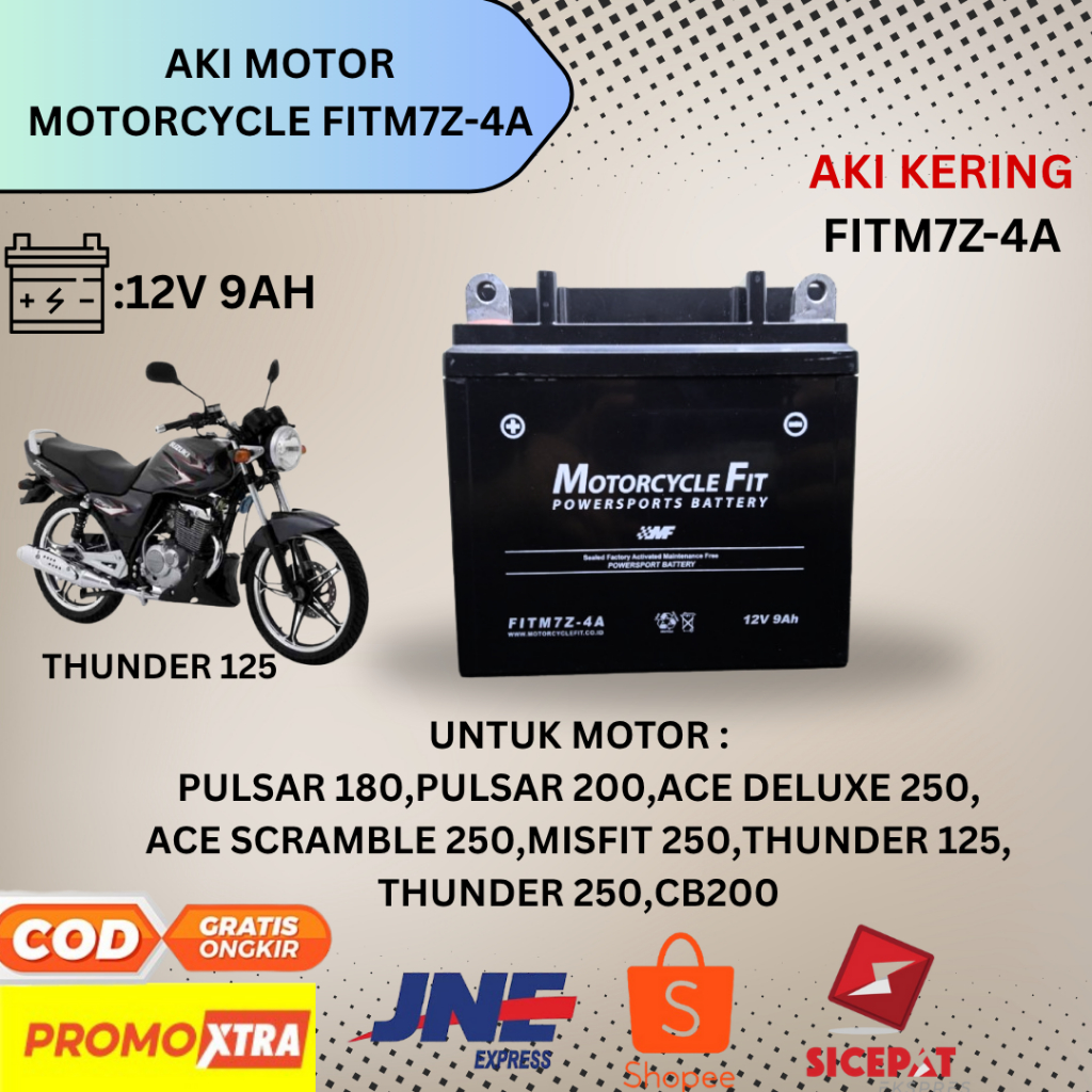 Aki motor Suzuki Thunder 125 Accu MF GM7Z-4A Accu kering Aki PULSAR UG4 MF FITM7Z-4A (12V 9Ah)  ORIG